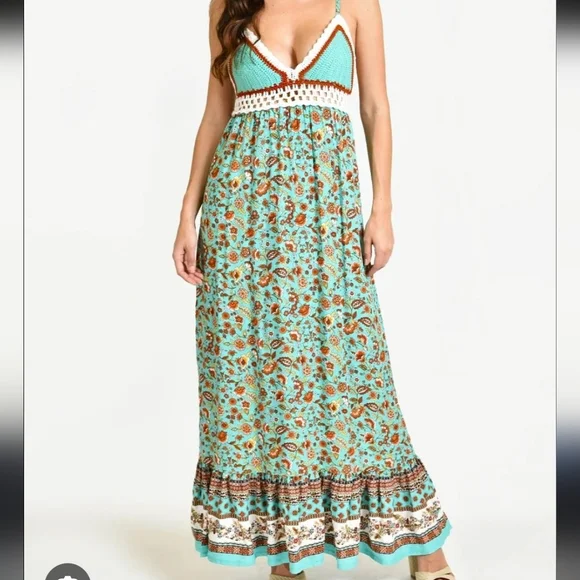 NWT Fun And Flirty Crochet Halter Style Maxi Dress - Picture 8 of 14